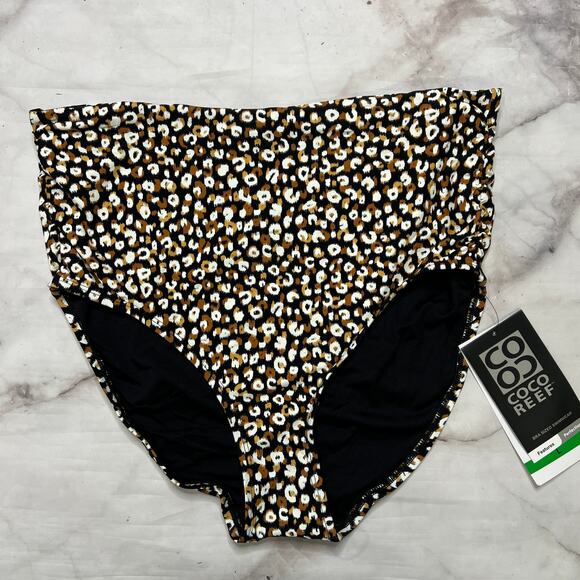Coco Reef Animal Print/Black Reversible Fold Over High Waist Bikini Bottom L New - Picture 3 of 7